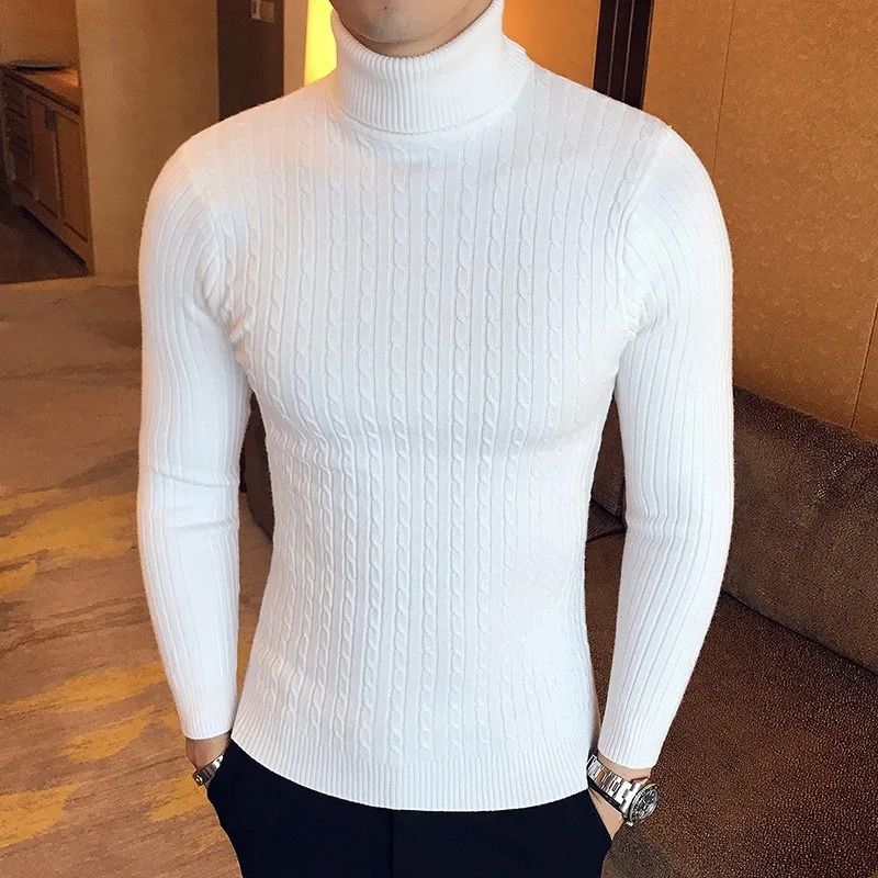Winter High Neck Thick Warm Sweater Men Slim Fit Pullover Knitwear 6