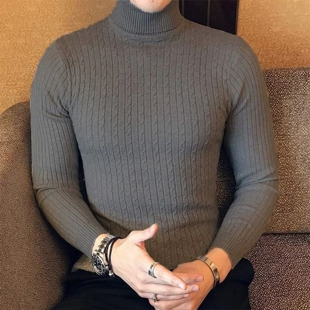 Winter High Neck Thick Warm Sweater Men Slim Fit Pullover Knitwear 14