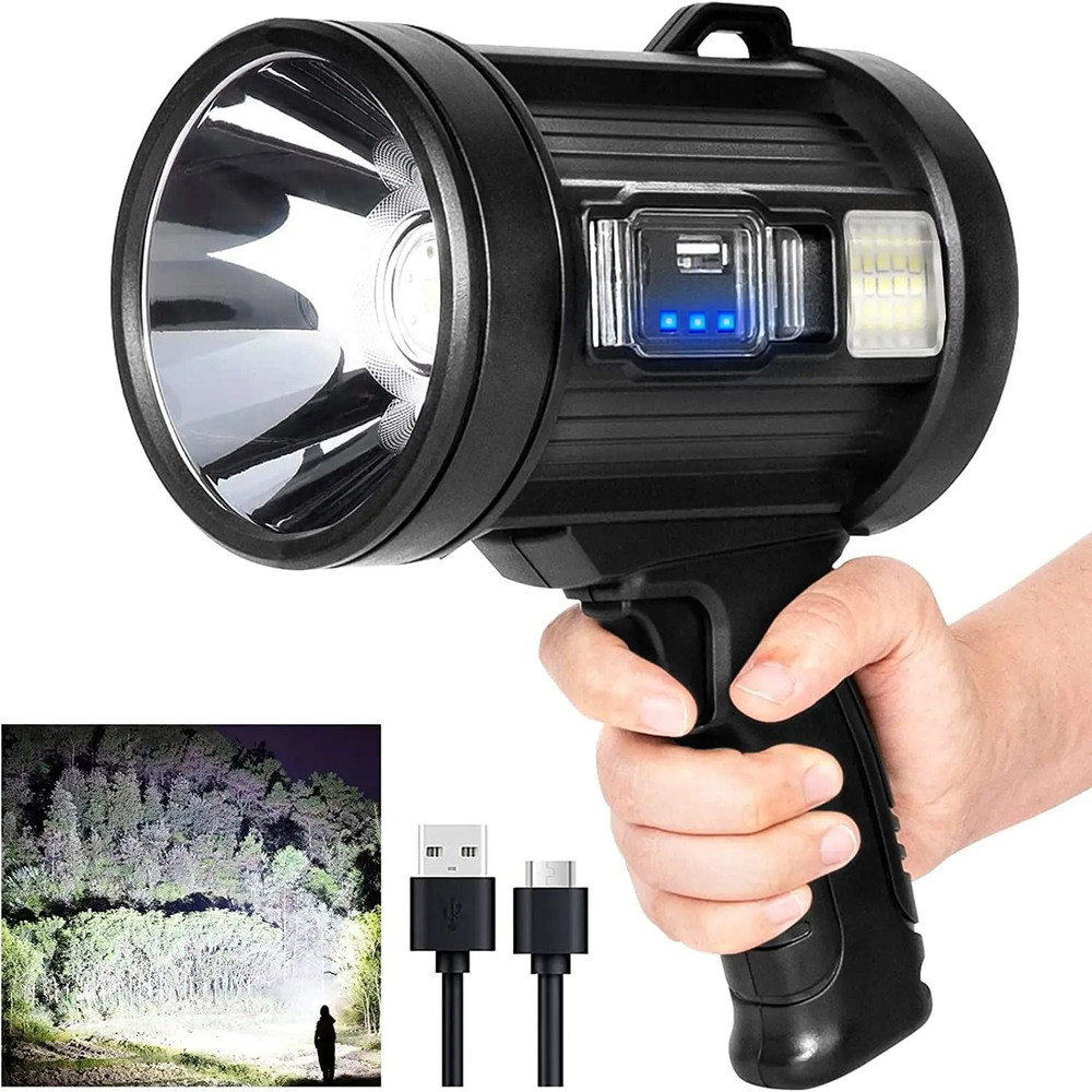 Rechargeable LED Spotlight With Solar Panel And COB Side Light For Camping And Hunting 0