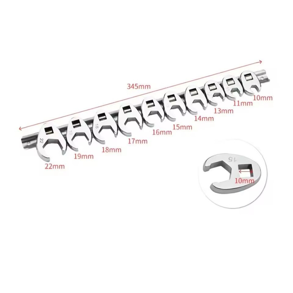 Crowfoot Wrench Set 10 Piece 3 8 Inch Drive Metric 10 To 22mm 2
