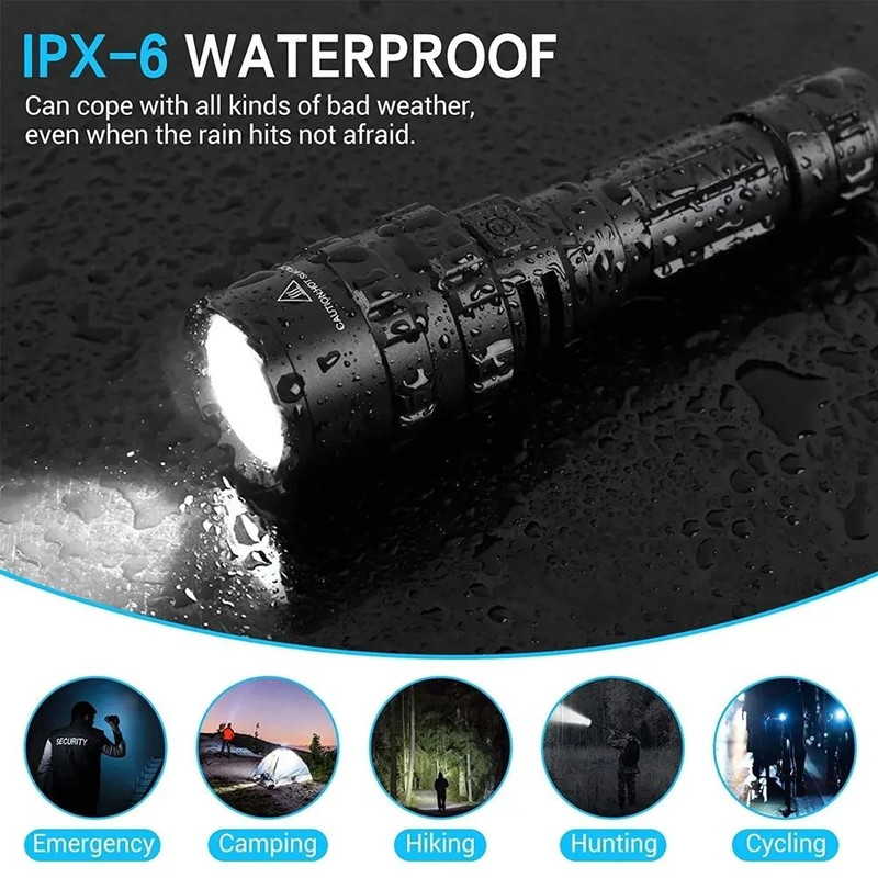 Tactical LED Hunting Flashlight USB Rechargeable Waterproof Torch 2
