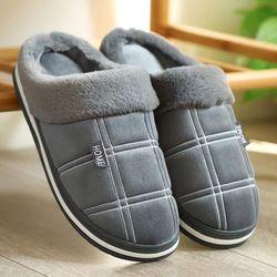 plaid memory foam winter slippers with warm plush lining for men
