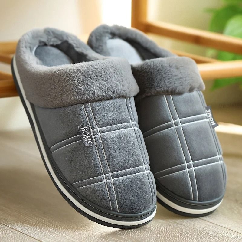 Plaid Memory Foam Winter Slippers With Warm Plush Lining For Men 0