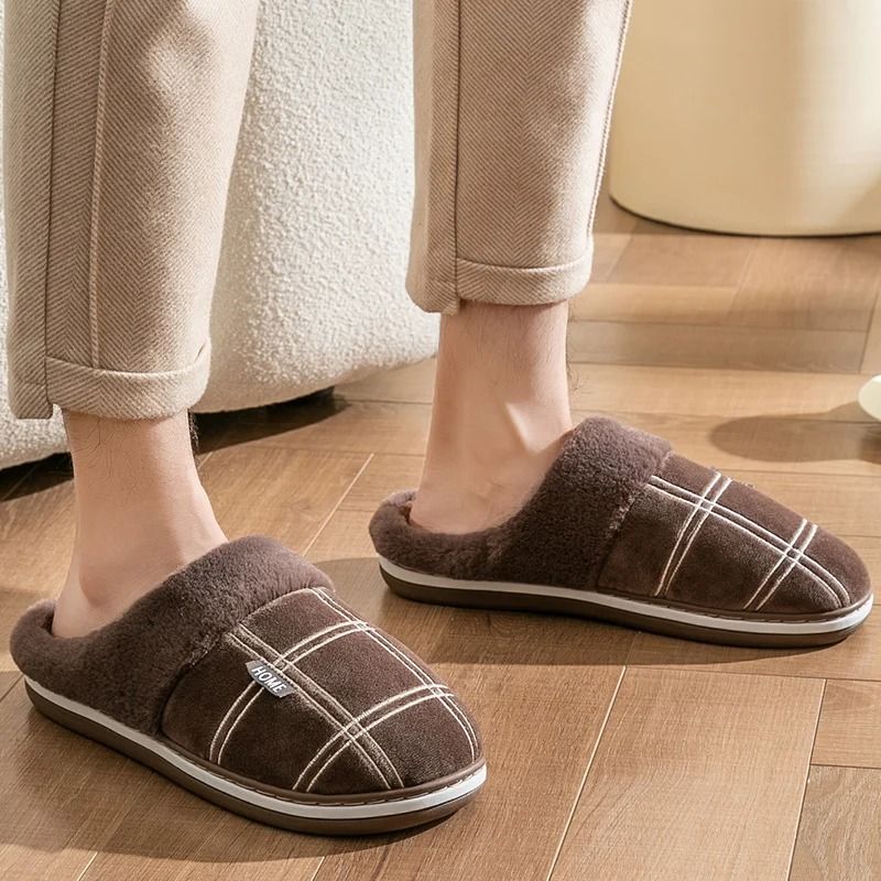 Plaid Memory Foam Winter Slippers With Warm Plush Lining For Men 2