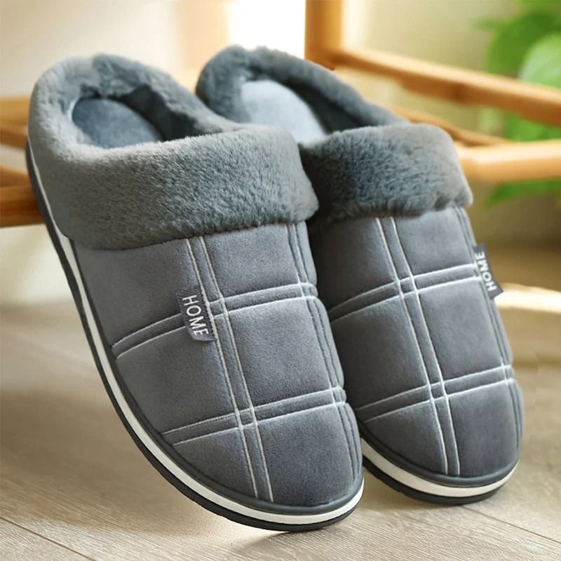 Plaid Memory Foam Winter Slippers With Warm Plush Lining For Men 6
