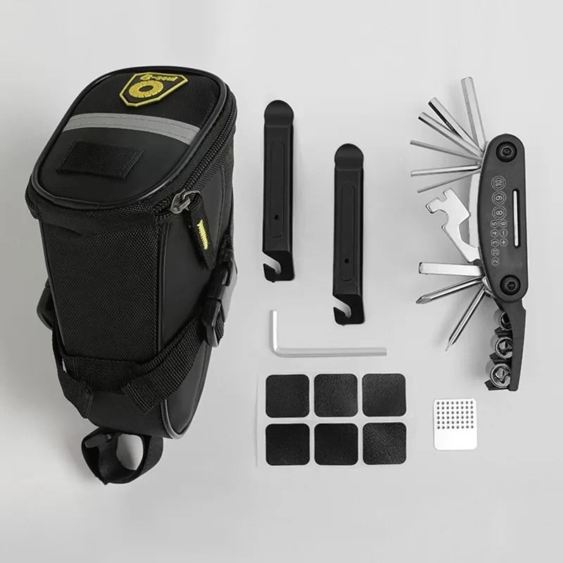 Portable Bicycle Repair Tools Kit With Pump Saddle Bag And Multi Functional Wrench 2