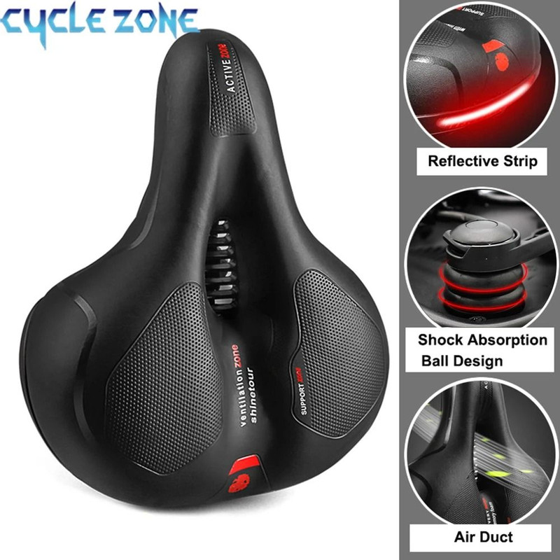 Hollow Breathable Bicycle Saddle With Shock Absorption And Safety Reflector 0