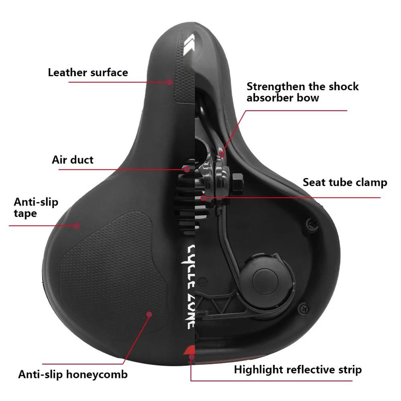 Hollow Breathable Bicycle Saddle With Shock Absorption And Safety Reflector 3