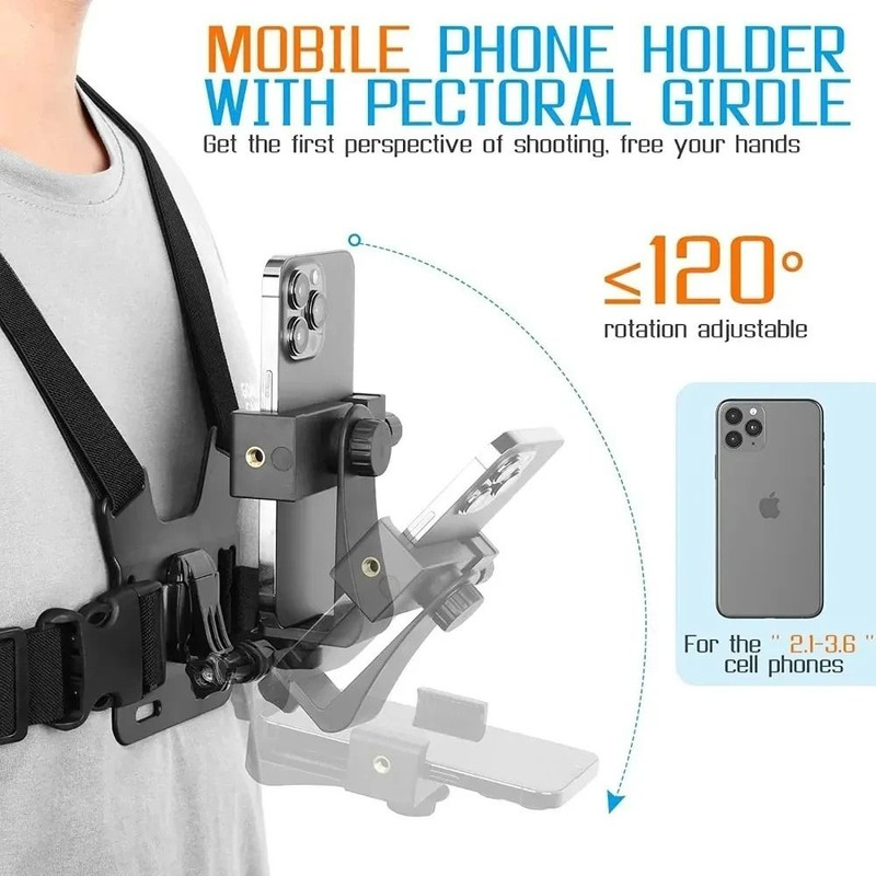 Adjustable Phone Clip Holder With Chest Strap For Sports And Action Cameras 2