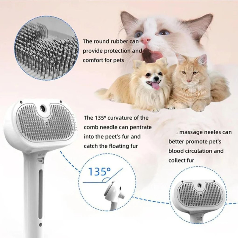 Steam Spray Pet Grooming Brush For Dogs And Cats 3