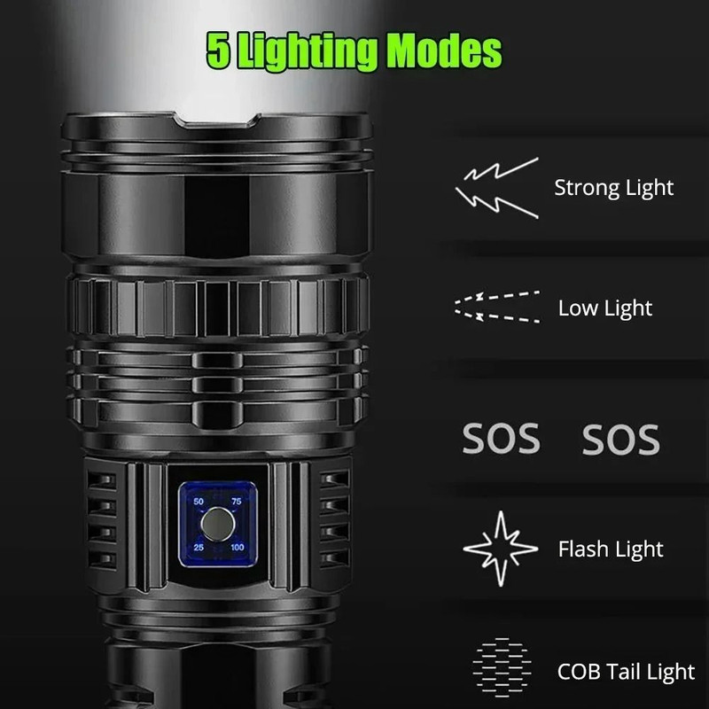 Ultra Bright Rechargeable LED Flashlight With 15000mAh Battery And Tail Light 3