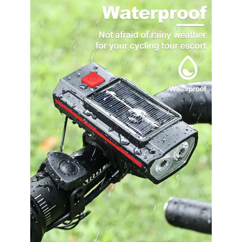 Solar Rechargeable Bicycle Front Light With Horn And USBC Charging 5