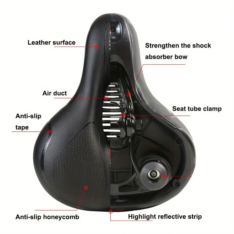 Hollow Breathable Bicycle Saddle With Shock Absorption And Safety Warning Light 2