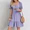 Loose V Neck Short Sleeve Pleated Women Dress Solid Color A Line Beach Dress 10