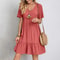 Loose V Neck Short Sleeve Pleated Women Dress Solid Color A Line Beach Dress 11