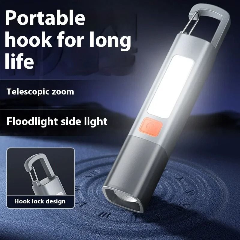 Portable USB Rechargeable Flashlight With Telescopic Focus And COB Side Lamp 0
