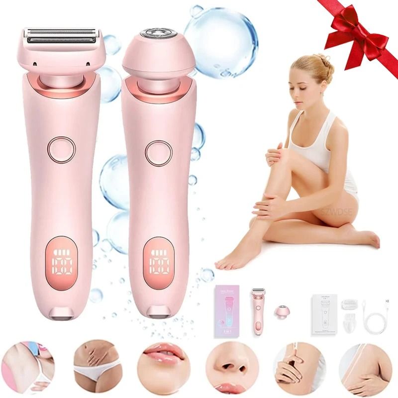 Waterproof Painless Electric Shaver For Women With 2 In 1 Heads 1