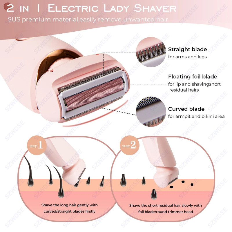 Waterproof Painless Electric Shaver For Women With 2 In 1 Heads 3