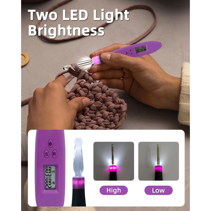 24pcs Lighted Crochet Hook Set With Counter Ergonomic Knitting Needles Kit For Beginners 2