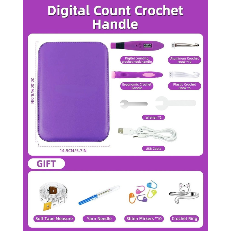 24pcs Lighted Crochet Hook Set With Counter Ergonomic Knitting Needles Kit For Beginners 6