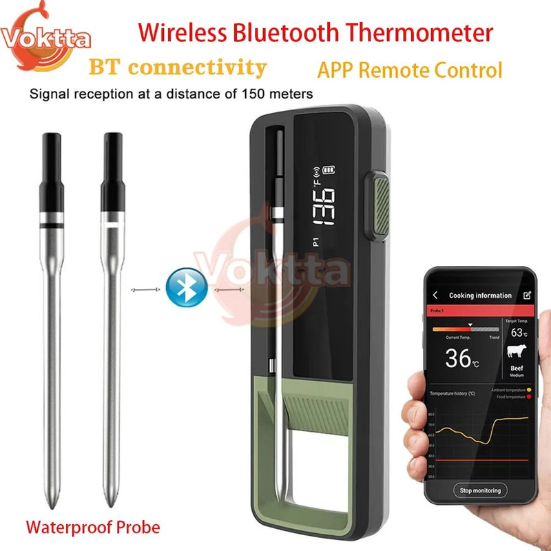 Wireless Bluetooth Food Thermometer With Waterproof Probe And App Control 0