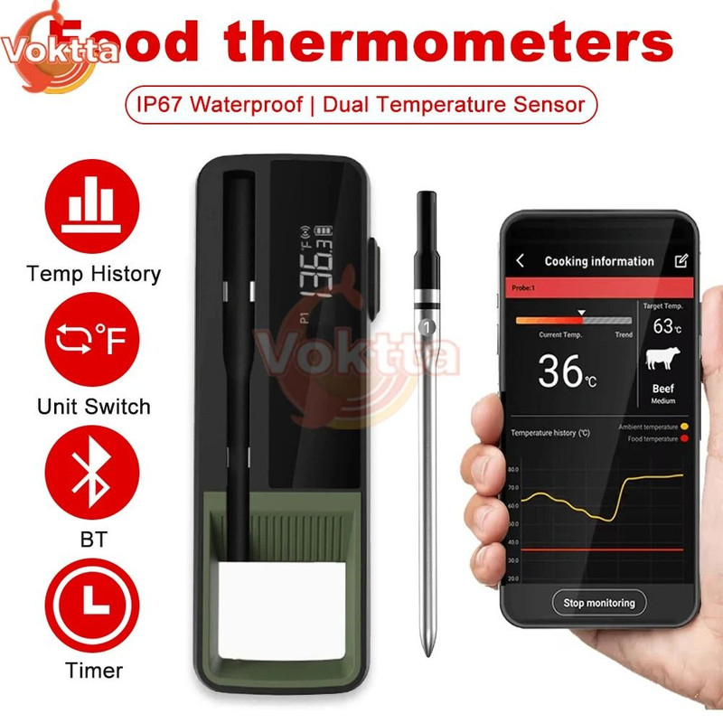 Wireless Bluetooth Food Thermometer With Waterproof Probe And App Control 1
