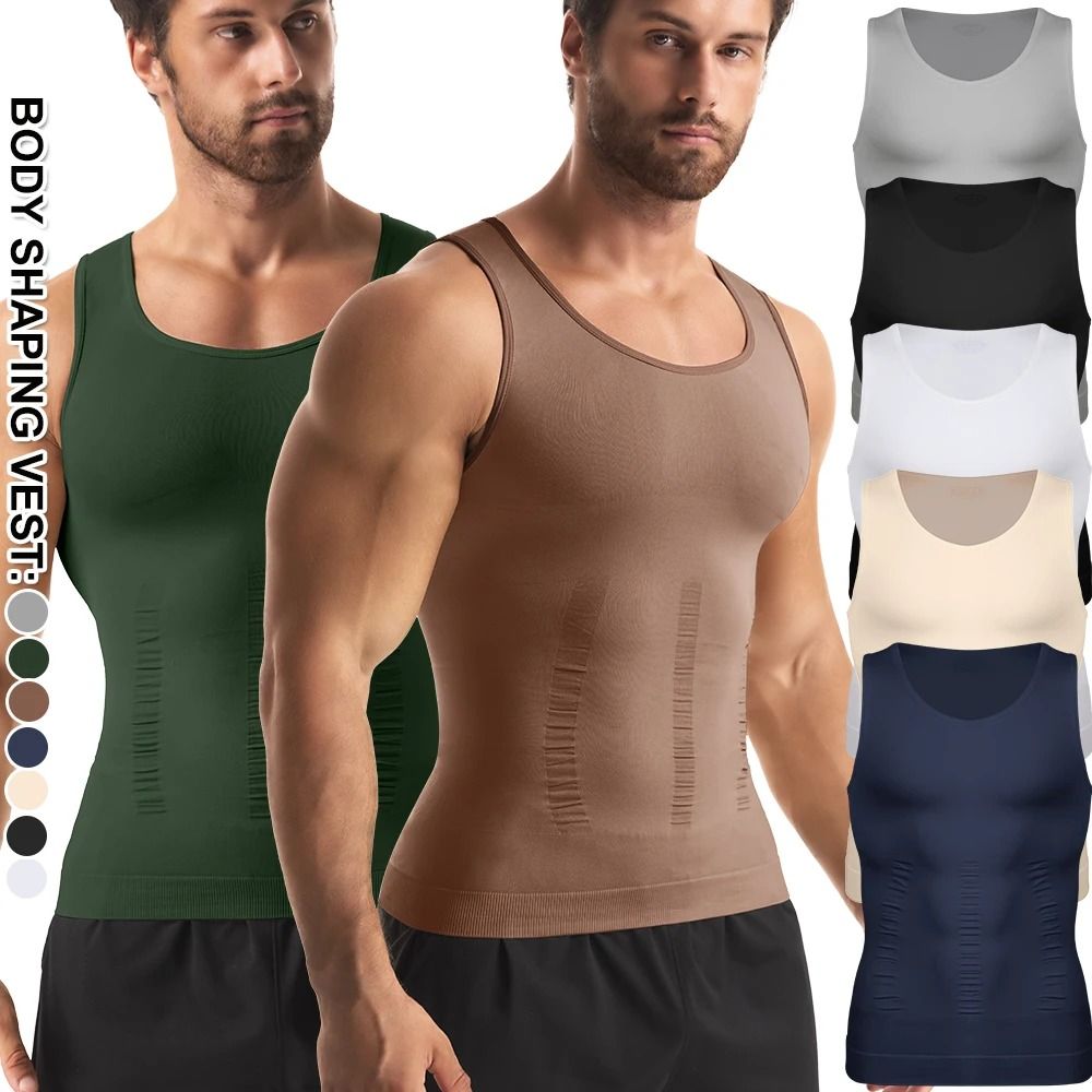 Mens Compression Shaper Vest Slim Fit Sleeveless Tummy Control Top 0