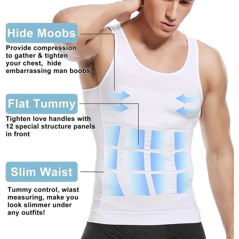 Mens Compression Shaper Vest Slim Fit Sleeveless Tummy Control Top 3