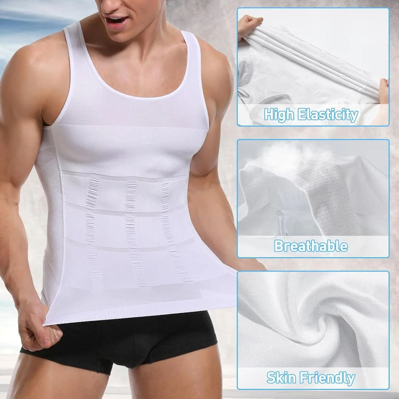 Mens Compression Shaper Vest Slim Fit Sleeveless Tummy Control Top 4