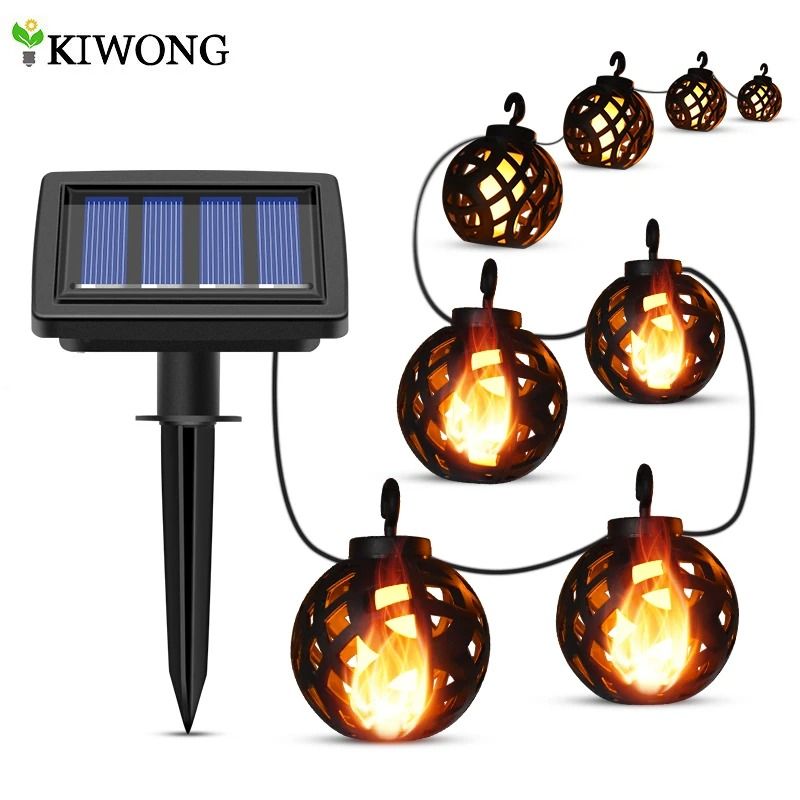 Solar String Lights LED Outdoor Waterproof Flickering Flame Hanging Lantern With 8 Balls 0