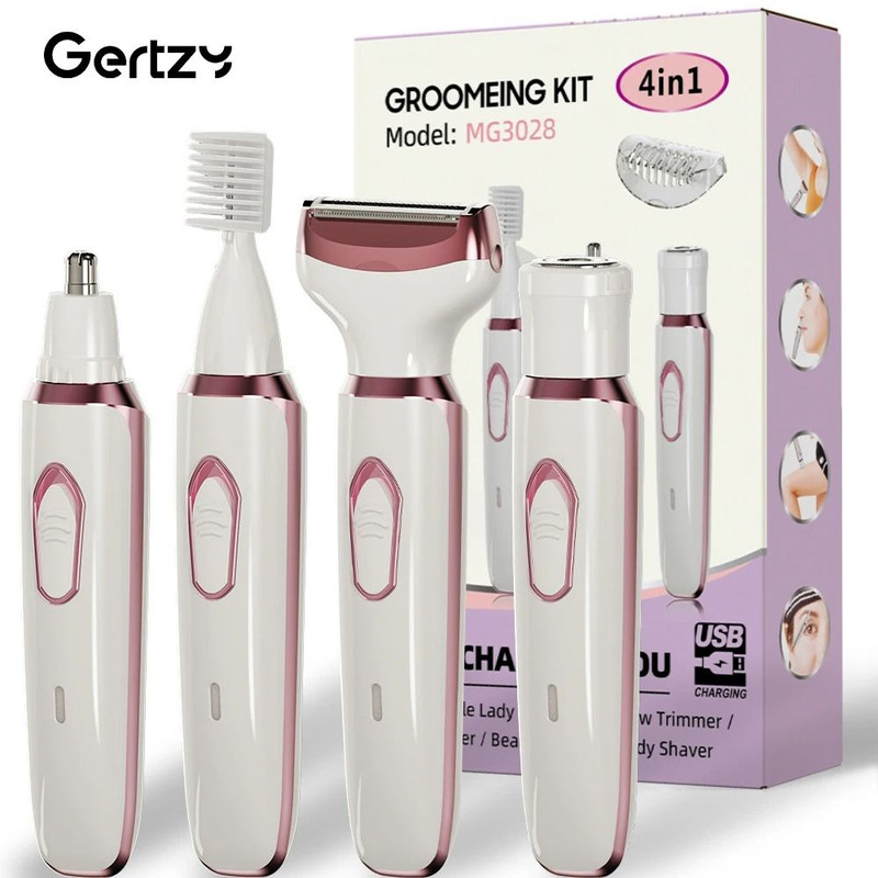 Rechargeable 4 In 1 Electric Razor For Women Face Nose Legs Underarm And Bikini Trimmer 0