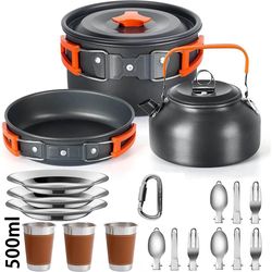 camping cookware set outdoor cooking pots pans teapot travel tableware for 2 to 3 people