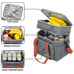 double layer lunch bag large capacity insulated cooler tote