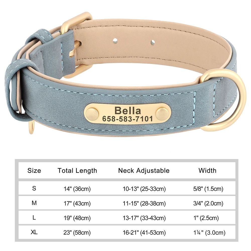 Personalized Dog Collar Custom Engraved PU Leather With Nameplate ID Tag 14