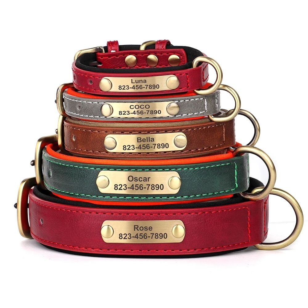 Personalized Dog Collar Custom Engraved PU Leather With Nameplate ID Tag 2