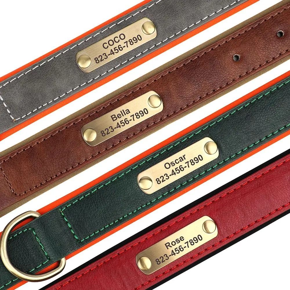 Personalized Dog Collar Custom Engraved PU Leather With Nameplate ID Tag 4