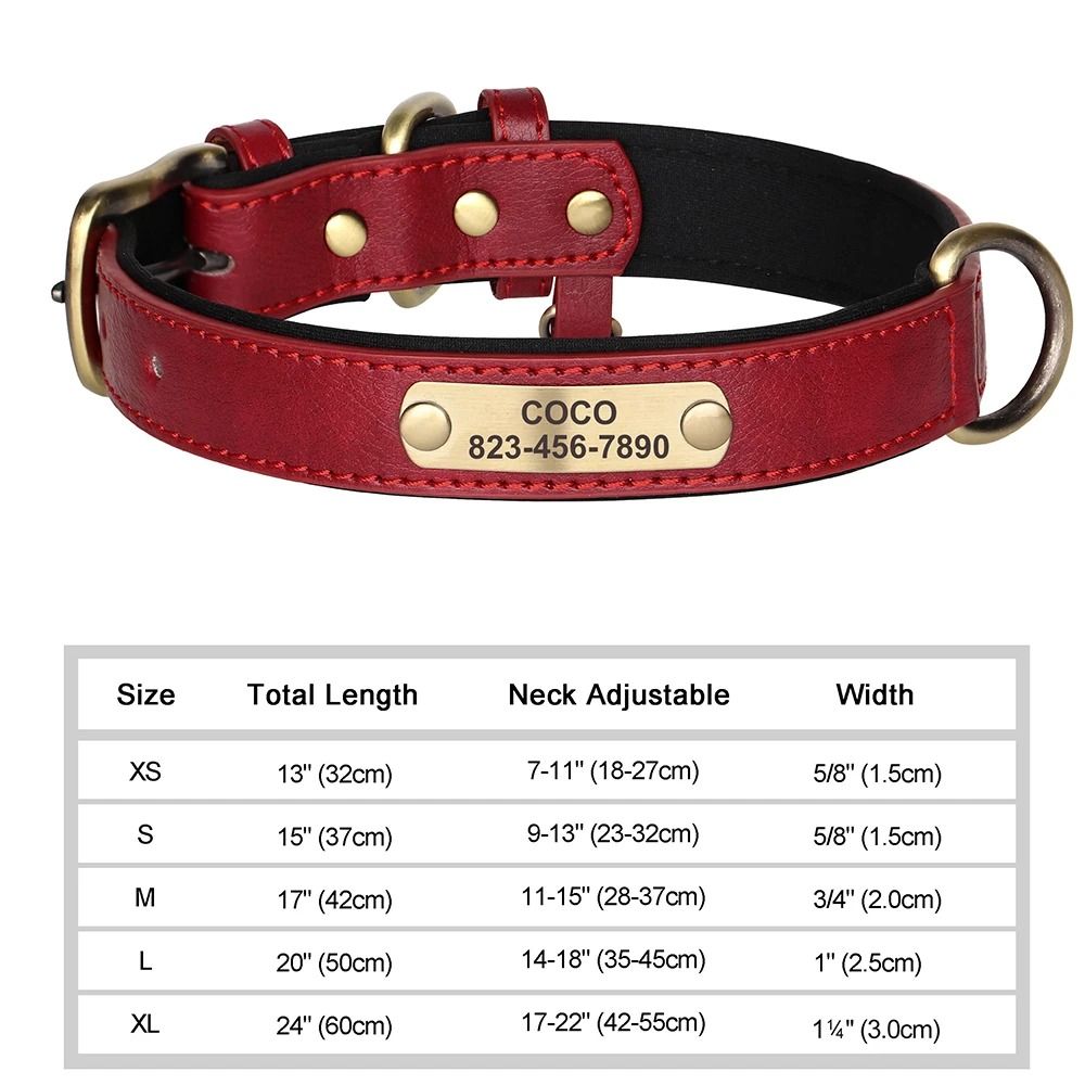 Personalized Dog Collar Custom Engraved PU Leather With Nameplate ID Tag 6