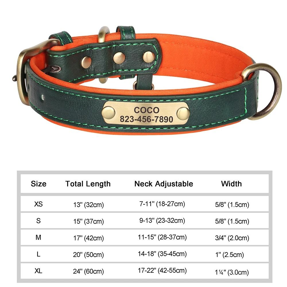 Personalized Dog Collar Custom Engraved PU Leather With Nameplate ID Tag 7