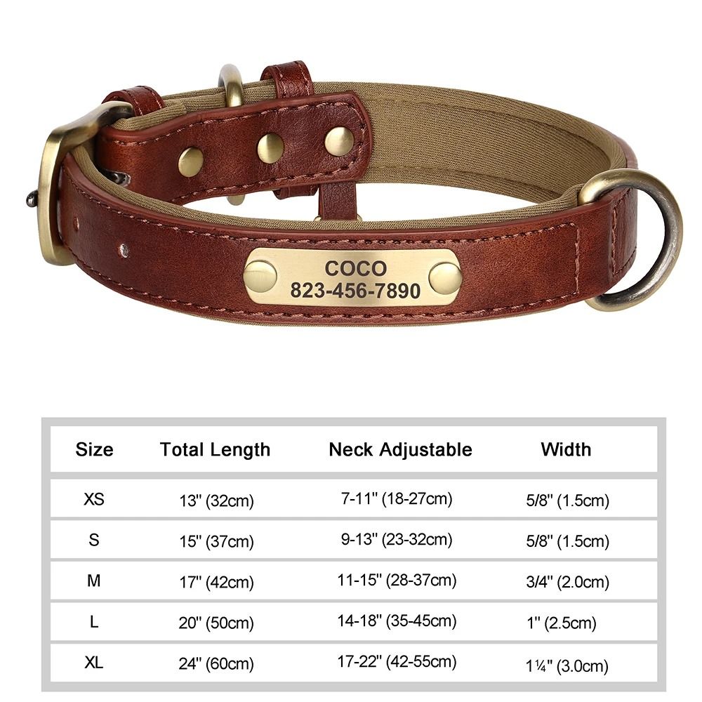 Personalized Dog Collar Custom Engraved PU Leather With Nameplate ID Tag 8