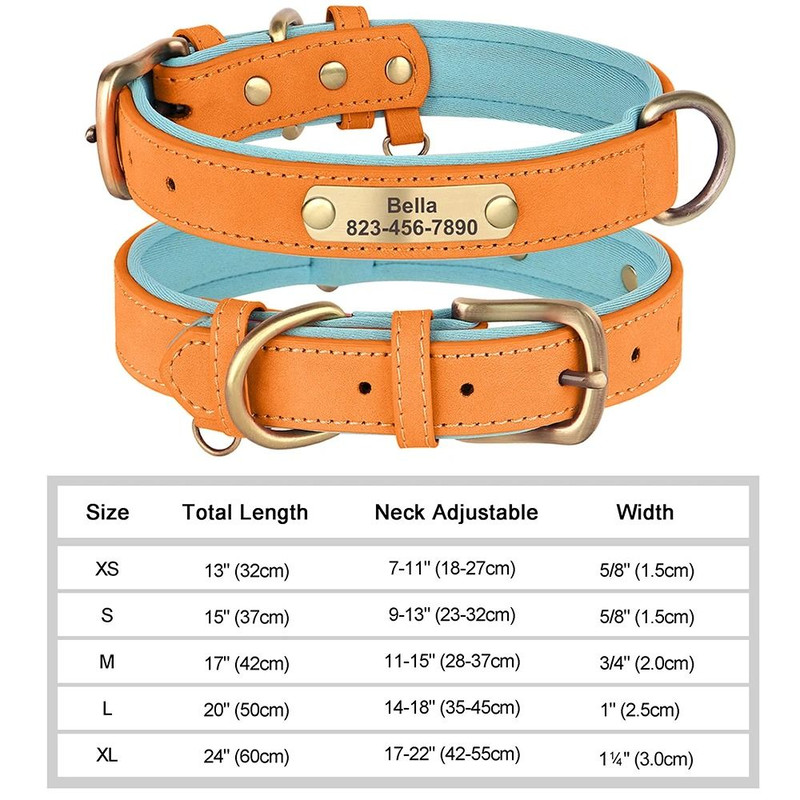 Personalized Dog Collar Custom Engraved PU Leather With Nameplate ID Tag 17