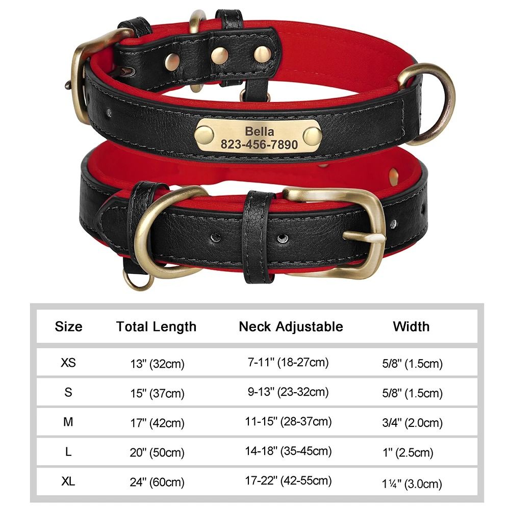 Personalized Dog Collar Custom Engraved PU Leather With Nameplate ID Tag 18
