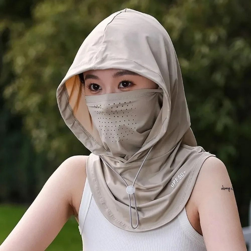 Pull Rope AntiUV Sunscreen Hat With Mask Shawl For Outdoor Sports 11