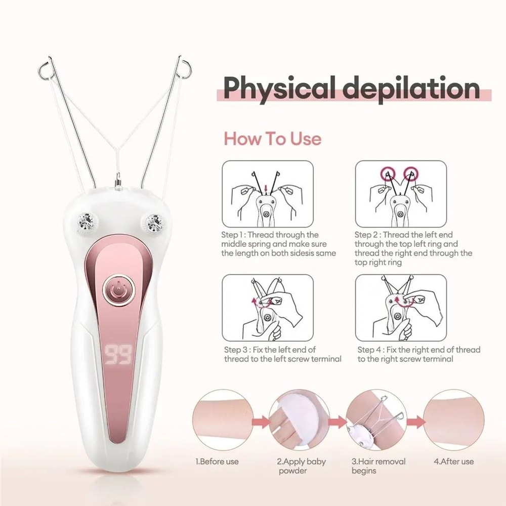 Electric Body Hair Remover Cotton Thread Epilator With Rechargeable Battery And LED Light 5
