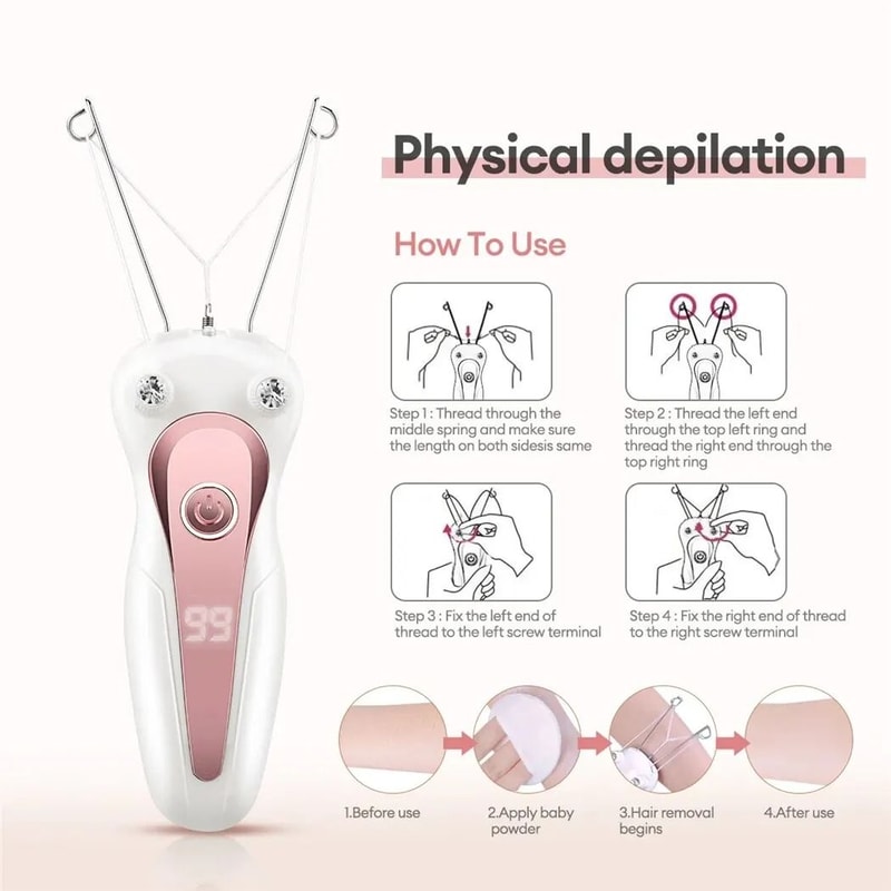 Electric Body Hair Remover Cotton Thread Epilator With Rechargeable Battery And LED Light 5