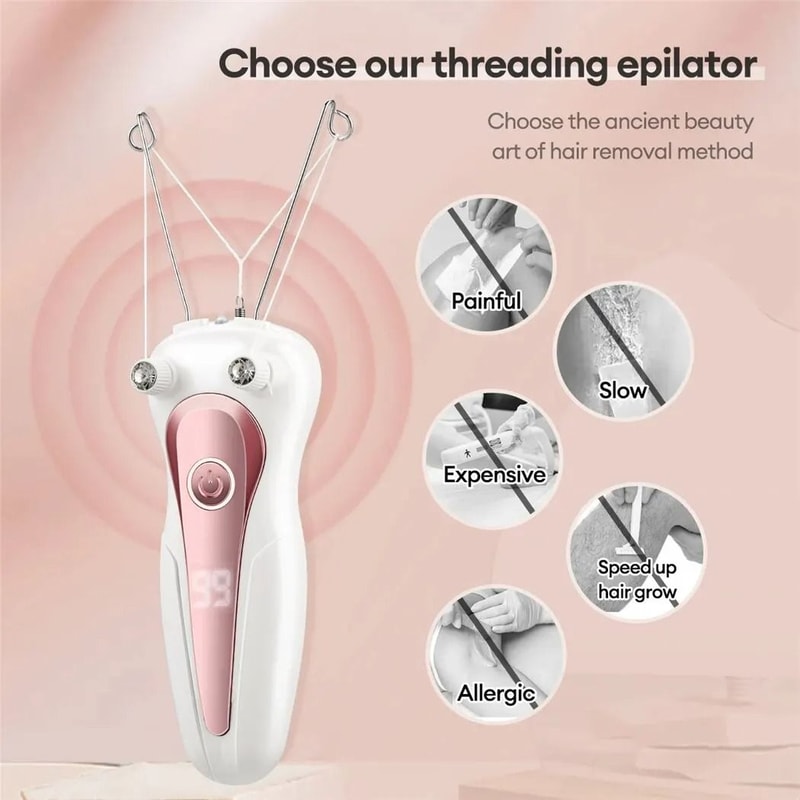 Electric Body Hair Remover Cotton Thread Epilator With Rechargeable Battery And LED Light 6