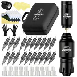 wireless tattoo kit with rocket rotary pen, power supply, and full accessories