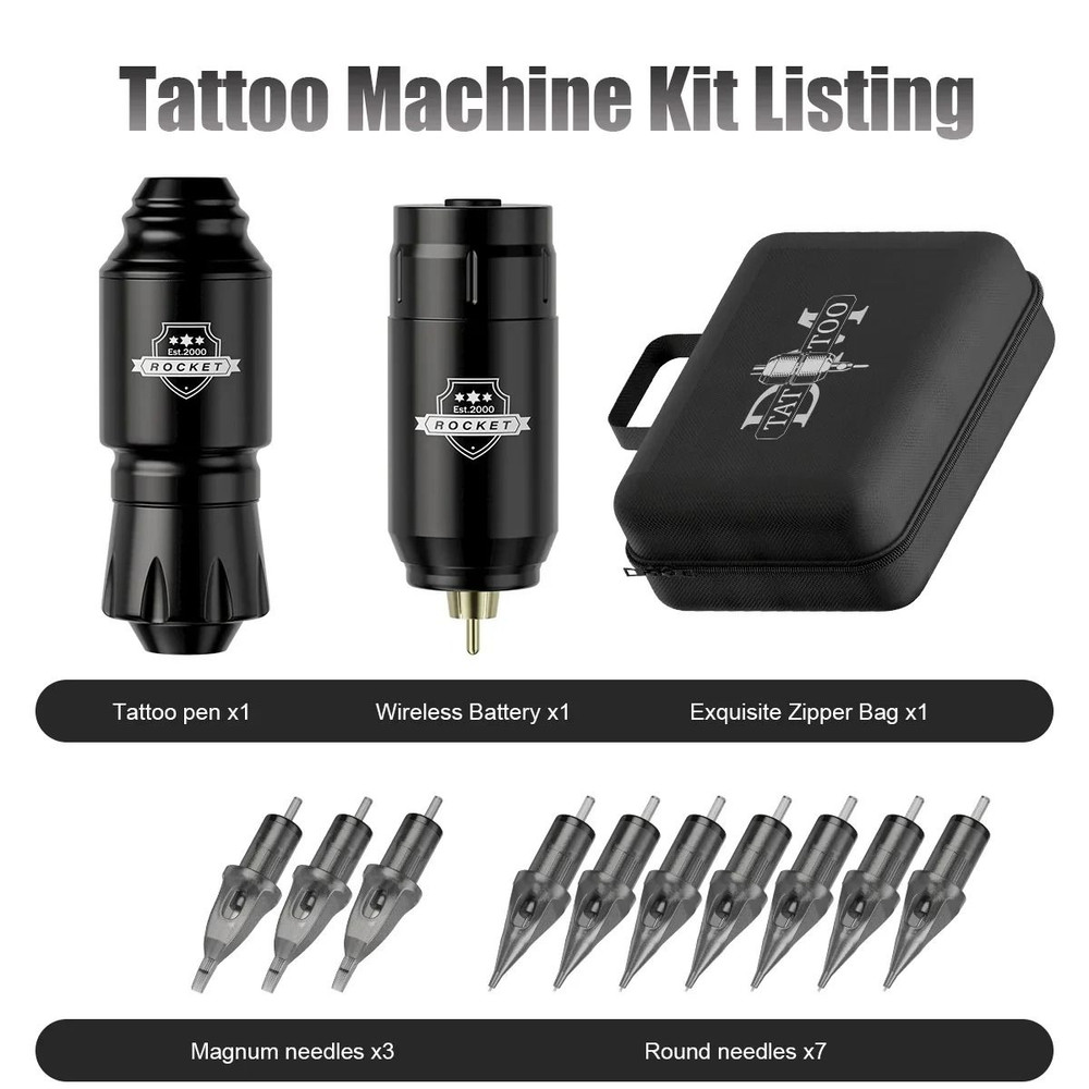 Wireless Tattoo Kit With Rocket Rotary Pen Power Supply And Full Accessories 6
