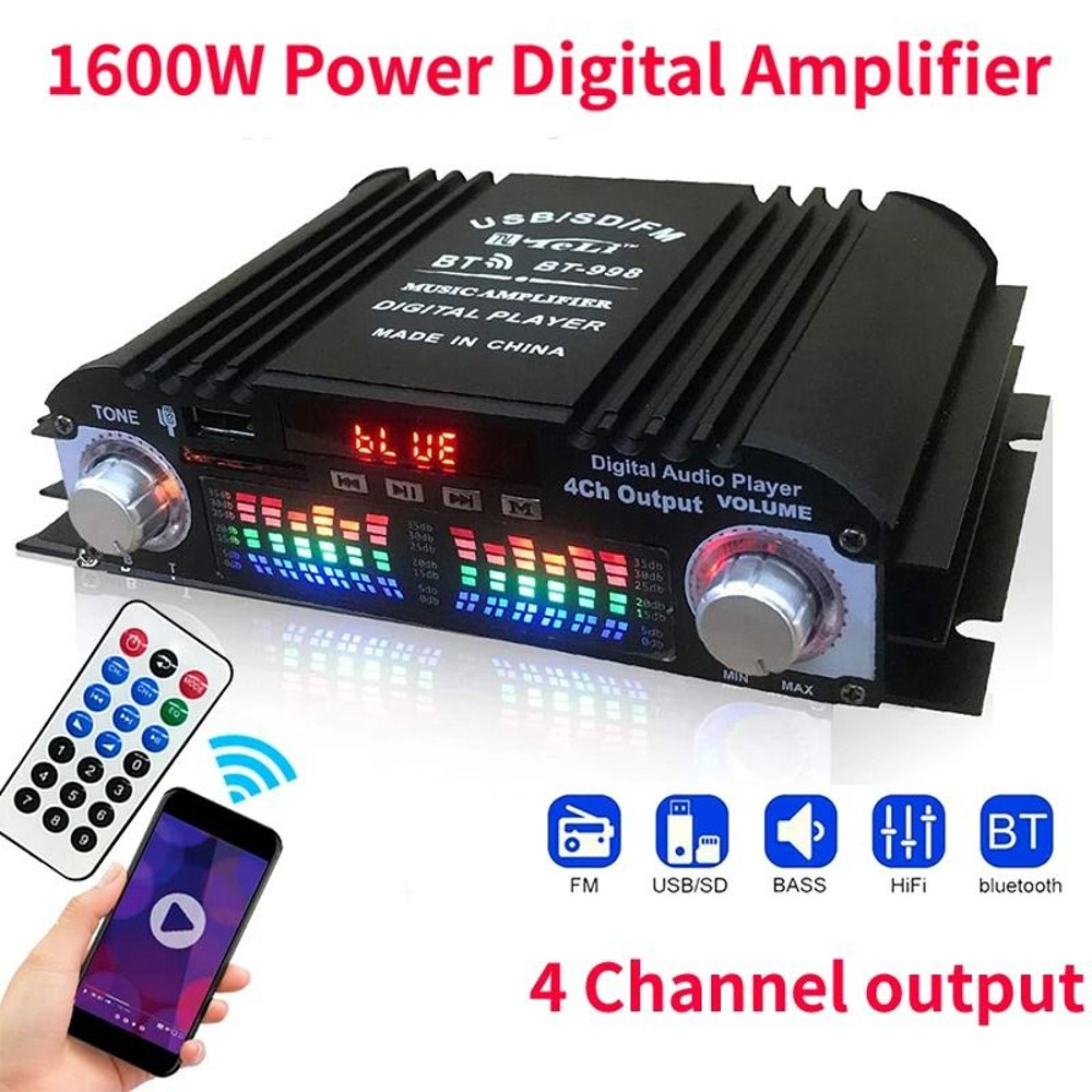 1600W Digital 4Channel Bluetooth Audio Amplifier With FM Radio And Remote Control 1