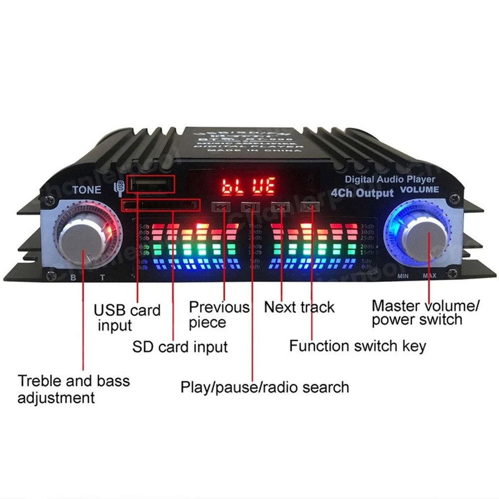 1600W Digital 4Channel Bluetooth Audio Amplifier With FM Radio And Remote Control 2