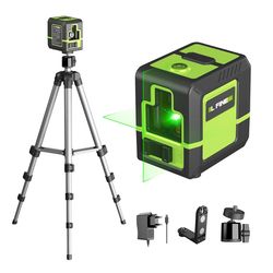 laser level tool with 2 cross lines, 360° self-leveling, and tripod options